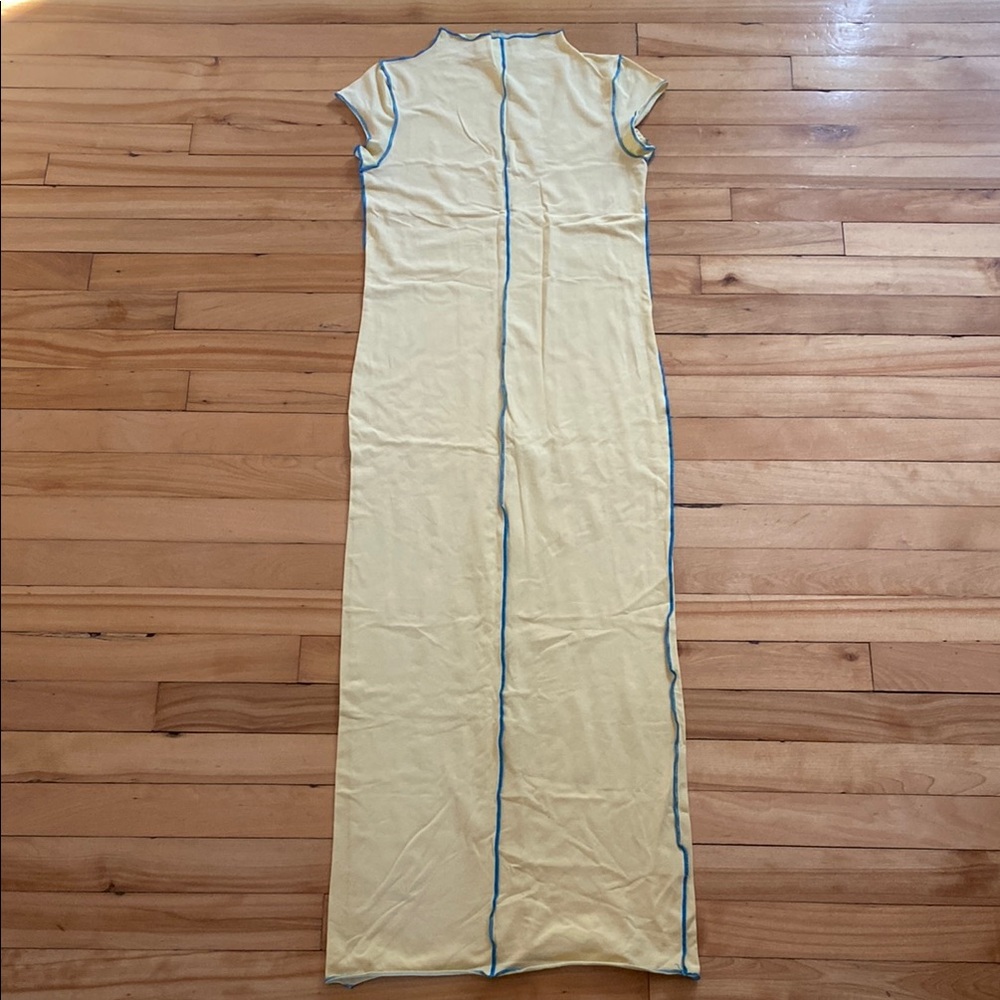 Yellow Maxi Dress with Blue Trim